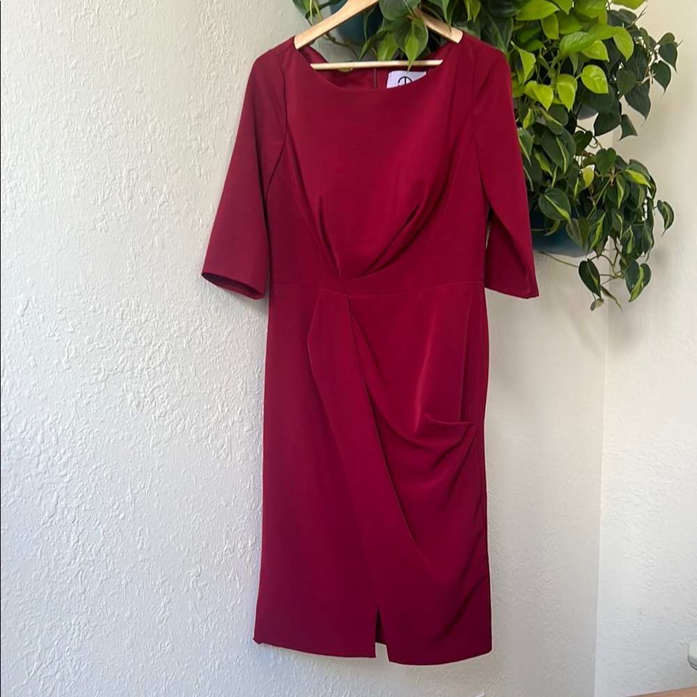 JS Collections Red Sheath Dress Cowl Neck 3/4 Sleeve